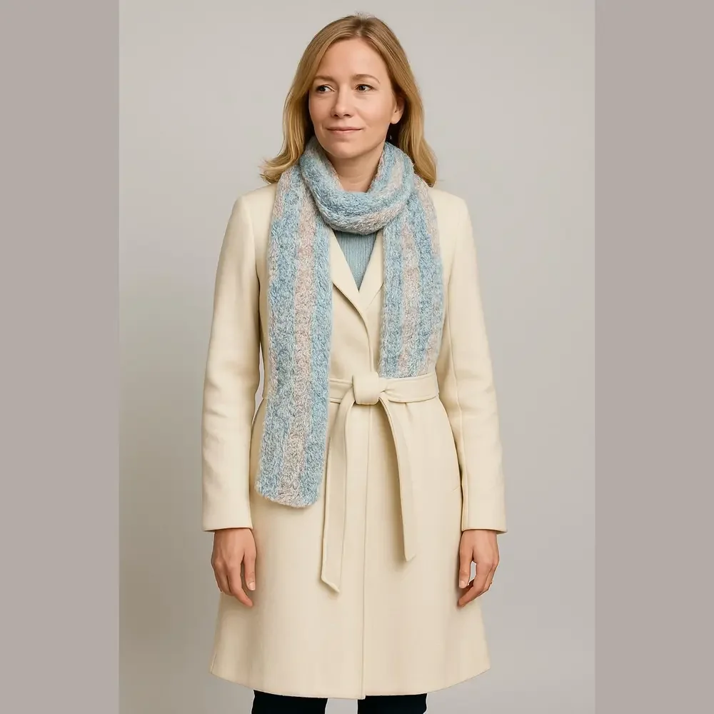 Crocheted Cream/Blue Sequin Scarf